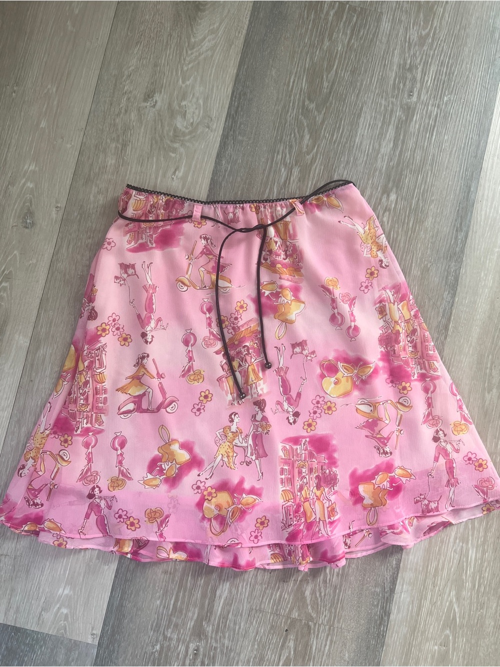 Vintage Tutti Tutti Pink Novelty Print Chiffon Skirt